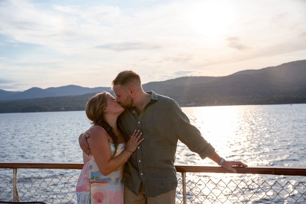 Nathaniel Smith and Kaeley Vera on Sebago Lake at sunset